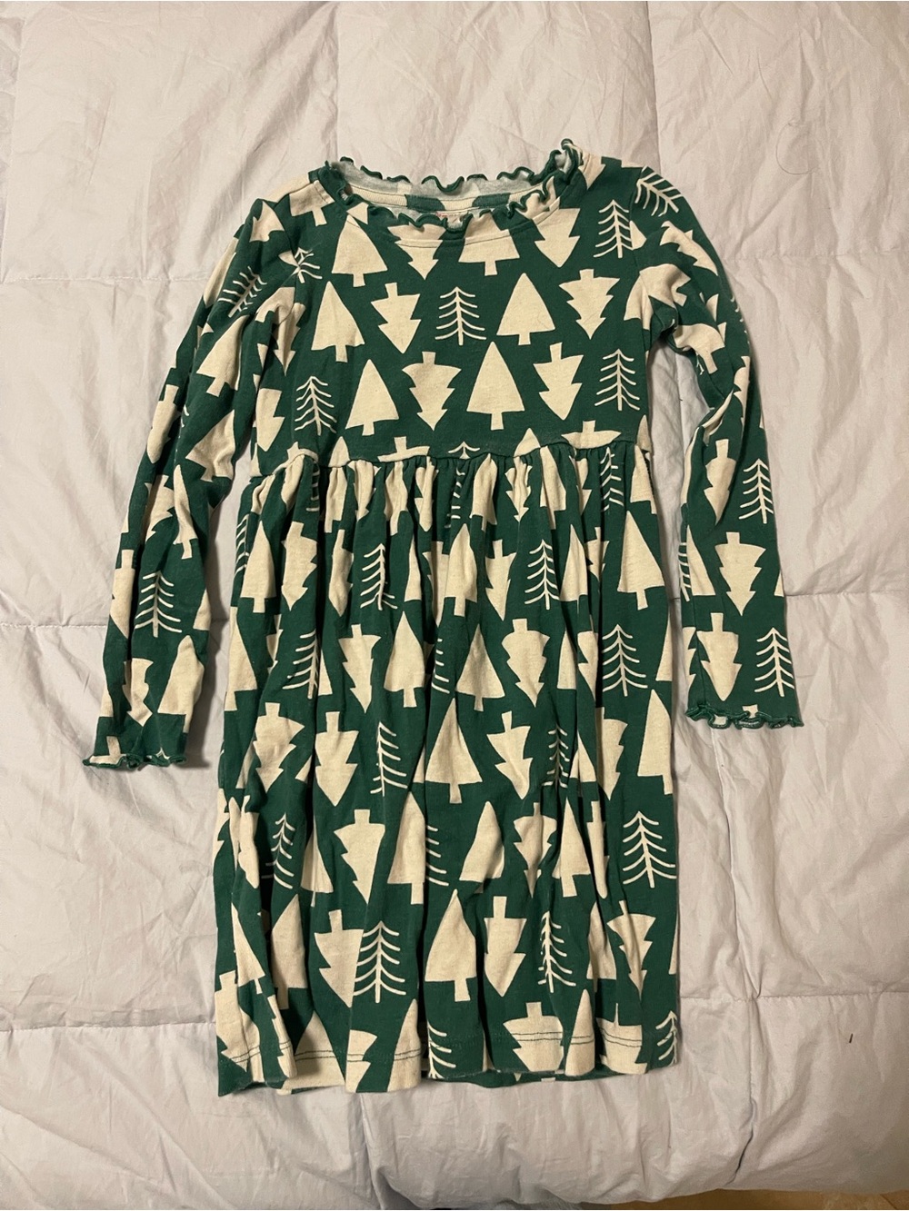 Hanna Andersson Green Dress with Cream Tree Print